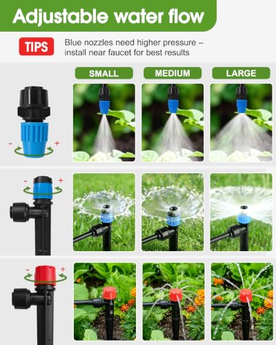 240FT Drip Irrigation System Kit, Quick-Connect Garden Watering System | 20FT 1/2" main, 200FT 1/4" drip line, vortex/stream/mist emitters, adj flow, for beds, greenhouse, lawn, patio - size: 240FT