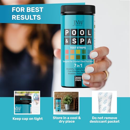 Pool Test Strips for Pools and Spas - 7 in 1 Water Test 200 Pack | Includes 200 pool test strips that measure chlorine, bromine, pH, alkalinity, hardness and cyanuric acid in 30 seconds. - style: 200 STRIPS - 7 IN 1 POOL TEST STRIPS