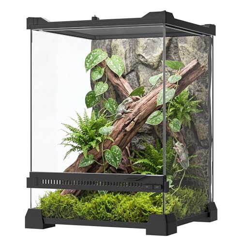 3 Gallon Fully Assembled Glass Reptile Enclosure, 8"x 8" x 12" | Tall Vertical Front-Opening Small Terrarium Tank for Hatchling & Juvenile Arboreal Reptiles & Amphibians - size: 8"Lx8"Wx12"H