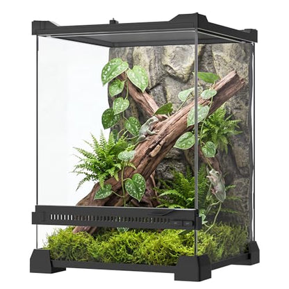 3 Gallon Fully Assembled Glass Reptile Enclosure, 8"x 8" x 12" | Tall Vertical Front-Opening Small Terrarium Tank for Hatchling & Juvenile Arboreal Reptiles & Amphibians - size: 8"Lx8"Wx12"H