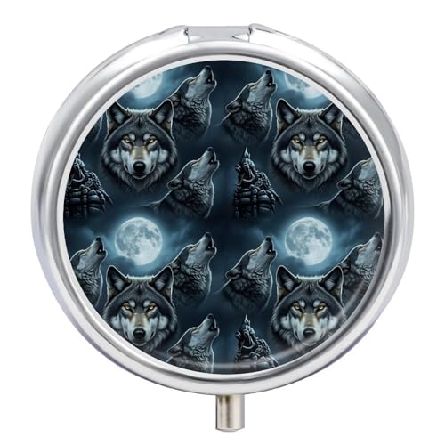 Pocket Medicine Case, Full Moon Wolf Round Small Organizer, Waterproof Pill Box for Vitamins, Travel Holder Purse Carry for Commute - color: Style (609)