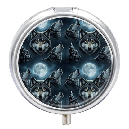Pocket Medicine Case, Full Moon Wolf Round Small Organizer, Waterproof Pill Box for Vitamins, Travel Holder Purse Carry for Commute - color: Style (609)