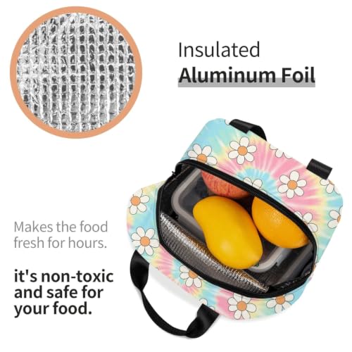 Adult Tie Dye Print Insulated Lunch Box Cooler | Tie Dye Daisy Print, Waterproof Nylon Thermal Tote, Lightweight Portable Cooler for Daily Commute - color: Pattern (699)