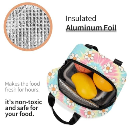 Adult Tie Dye Print Insulated Lunch Box Cooler | Tie Dye Daisy Print, Waterproof Nylon Thermal Tote, Lightweight Portable Cooler for Daily Commute - color: Pattern (699)