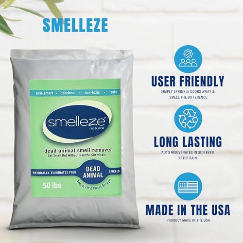 SMELLEZE Dead Animal Odor Eliminator - Strong Odor Removal - 50 lb. Bag | Natural & Safe Indoor & Outdoor Use - Granules, 50 lbs. - size: 50 Pound (Pack of 1)