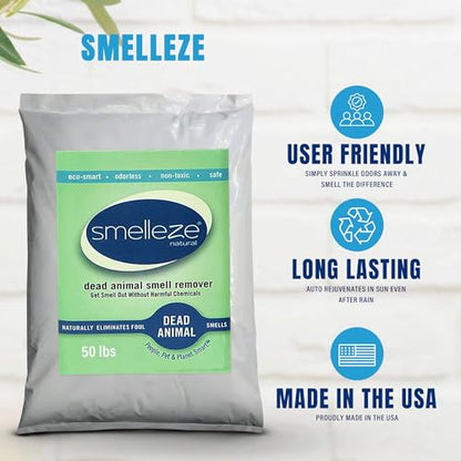 SMELLEZE Dead Animal Odor Eliminator - Strong Odor Removal - 50 lb. Bag | Natural & Safe Indoor & Outdoor Use - Granules, 50 lbs. - size: 50 Pound (Pack of 1)