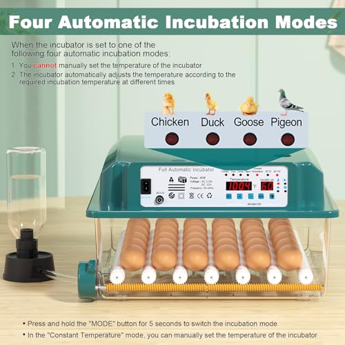 36 Eggs Incubators for Hatching Eggs,Egg Incubator with 4 Automatic Incubate Mode,Chicken Incubator with Automatic Egg Turning Humidity Display,Quail Egg Incubator with Egg Candle - size: 36 Egg