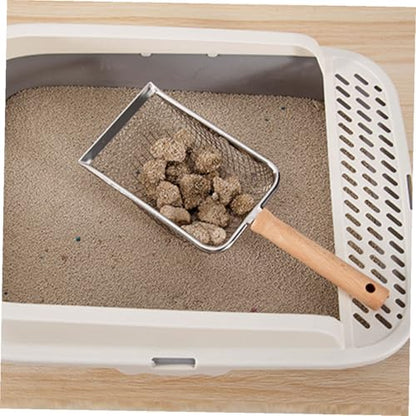 Wood Handle Stainless Steel Litter Scoop Reptile Litter Shovel with 2x2mm Mesh Sifter for Cat and Small Pet Waste Cleaning Sturdy Household for Terrarium and Hamster Bedding