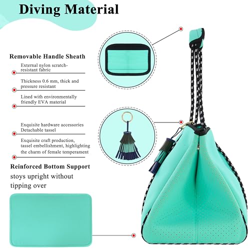 Hibala Neoprene Multipurpose Beach Bag,Gym/Travel/Pool Bag,Tote For Women&Men - color: Mint Green Tassel