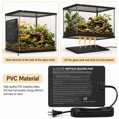 Aiicioo Under Tank Heater Thermostat - Reptile Heating Pad with Temperature Control Reptile Heat Mat for Combo Set for Hermit Crab Lizard Terrarium 16W - size: 8" X 12"(16W) with Thermostat