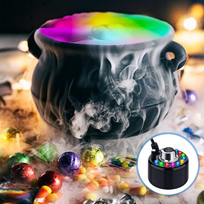 2 Pcs Mist Maker Fogger Small Ultrasonic Fog Machine Fountain Halloween Cauldron Mister Fogger Water Garden Pond Foggers Air Humidifier with 12 LED Light Flashes for Party (Light, Plastic)
