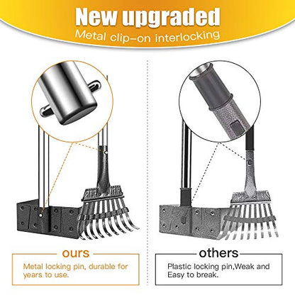 Pooper Scooper, Dog Pooper Scooper Long Handle Stainless Metal Tray and Rake for Medium Small Dogs Heavy Duty Pet Supplies to Use for Grass, Dirt or Gravel - size: 1. Rake + Tray