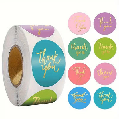 500pcs/Roll, Golden Font Thank You Stickers, Adhesive, 2.54 Cm - color: Colorful 4
