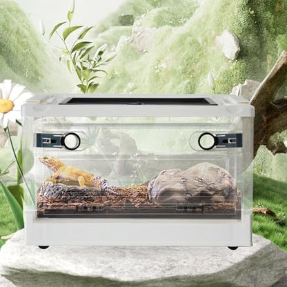PINVNBY Plastic Reptile Feeding Box with Wheels,Reptiles Breeding Enclosure Cages Transparent Amphibians Habitat Terrarium Tank Portable Transport Container for Lizard,Bearded Dragon(White) - color: 【White】