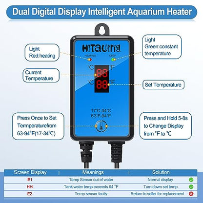 HiTauing Aquarium Heater, Upgraded 300W/500W Fish Tank Heater with Intelligent Leaving Water Automatically Stop Heating and Advanced Temperature Control System, Suitable for Saltwater and Freshwater - size: 300W for 40-75 Gallon