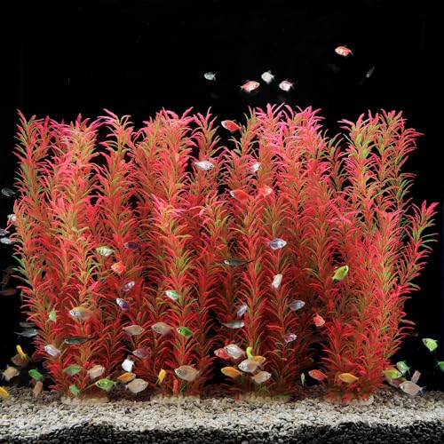 JIHAQUA 4 Pack Aquarium Decor Plastic Plants Extra Large 21 Inches Tall | Fish Tank Decorations - color: Pink 4pcs