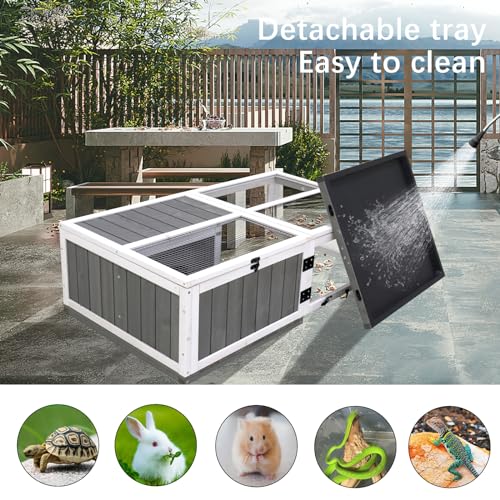 Tortoise Enclosure Indoor Wooden Bunny Cage Snake Enclosure Reptile Terrarium Indoor Hamster Cage with Tray Extra Large Tortoises Habitat（67719）
