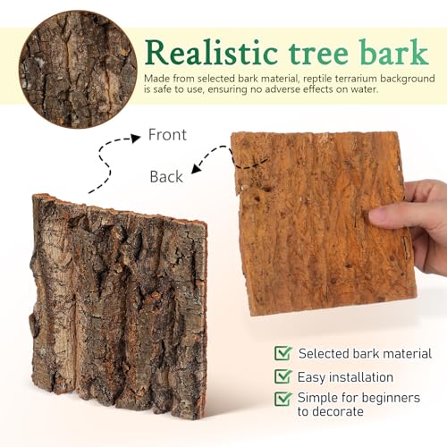 Totority Cork Bark Background, Natural Terrarium Backdrop,4Pcs | 3D Tree Bark Wall Decor for Bearded Dragon, Gecko, Lizard, Frog Enclosure & Aquarium, Easy-Place Habitat
