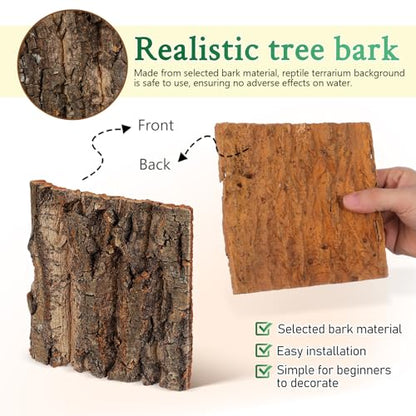 Totority Cork Bark Background, Natural Terrarium Backdrop,4Pcs | 3D Tree Bark Wall Decor for Bearded Dragon, Gecko, Lizard, Frog Enclosure & Aquarium, Easy-Place Habitat