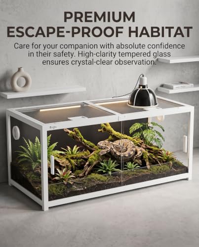 68 Gallon Reptile Tank, Snake Tank Reptile Enclosure Front Sliding Door | Stackable ventilation 68 Gallon ball python enclosure anti-escape locks and no-fingerprint handles humidify misting tubes - color: White, size: 68 Gallon