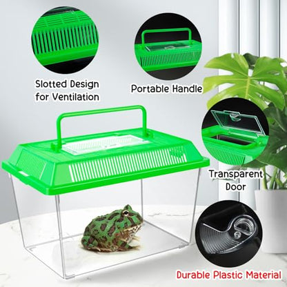 12Pcs Plastic Reptile Terrariums Carrier Cage, Tarantula Enclosure Snake Breeding Box Hatching Container Transparent Fish Tank Turtle Aquarium with Random Color Lid for Lizards, L(8.7" x 5.5" x 5.9") - size: L