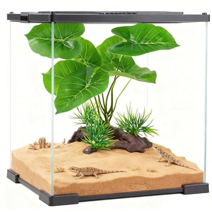 2pcs Reptile Artificial Plants, Terrarium Plants Decorations Supplies, Aquarium Fish Tank Plant, Amphibian Habitat Hideout Tank Accessories