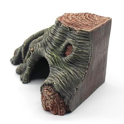 Reptile Hideouts Cave Habitat Decor, Hollow Tree Climing Ramp Basking Platform for Reptiles, Amphibians, Fish Tanks and Leopard Gecko, Snake, Lizard