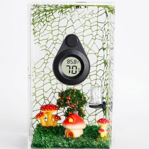 2Pcs Magnetic Reptile Thermometer and Humidity Gauge for Jumping Spider Enclosure Accessories Digital Thermometer Hygrometer for Reptile Tank, Gecko, Bearded Dragon (Teardrop-Shaped)