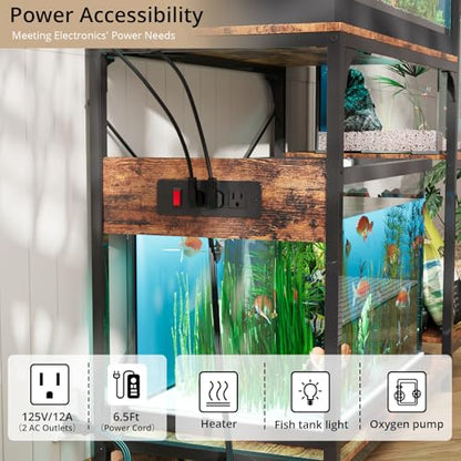 VOWNER 20-29 Gallon Fish Tank Stand with Power Outlet, Wood Aquarium Stand with Shelves for Fish Tank Accessories Storage, Heavy Duty Metal Frame, Turtle Reptile Terrarium Stand, Load 500lb, Brown - color: Brown
