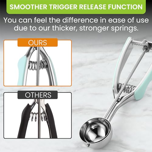 Spring Chef Medium Stainless Steel Cookie Scoop, #40, 1.7 Tablespoon, Mint | Multifunctional Cookie Dough Scoop for Baking, Melon Scooper, Ice Cream Scoop w/ Soft Grip & Trigger Release, Dishwasher Safe - color: Mint, size: #40 - Medium - 1.7 Tbsp
