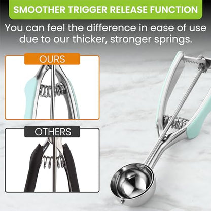Spring Chef Medium Stainless Steel Cookie Scoop, #40, 1.7 Tablespoon, Mint | Multifunctional Cookie Dough Scoop for Baking, Melon Scooper, Ice Cream Scoop w/ Soft Grip & Trigger Release, Dishwasher Safe - color: Mint, size: #40 - Medium - 1.7 Tbsp