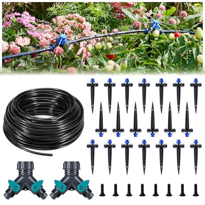 HIRALIY 80ft Push-to-Connect Drip Irrigation Kit | Adjustable Watering System, for Garden Raised Bed, Saving Water Automatic Irrigation Equipment