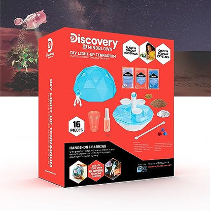 Discovery™ DIY Light-Up LED Terrarium - Plants & Crystals Geodome Grow Kit, 3 Colorful Crystal Formations, Rye Grass, Education STEM Activity Set, Indoor Science Experiment, Chemistry Gift