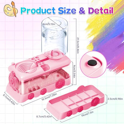 Paint Brush Cleaner Tool, Paint Brush Rinser with Holder, Pink | Water circulation paint brush washer with palette and brush holder for watercolor, acrylic, gouache, beginners and kids. - color: Pink