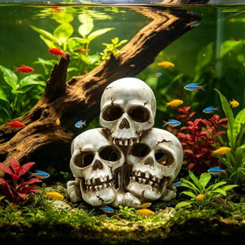 Resin Skull Aquarium Ornament, Hide Cave for Fish & Reptile Tank | Hide house for betta fish and reptiles to play, spacious resting cave, Halloween decor for aquarium and reptile tank