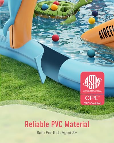 Airefina Inflatable Kiddie Pool, Detachable Octopus King Toddler Pool with Water Slide Splash Pad, Inflatable Play Center with Turtle Toss Target for Backyard, Garden, Water Park, Ages 3+ - size: Octopus King