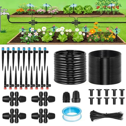 Drip Irrigation System, 106FT Quick Connect Garden Watering | Automatic watering with leak-free push-fit connectors, adjustable drip emitters for gardens, raised beds, greenhouses & lawns - size: 24FT 1/2''Main tube+82FT 1/4'' tube