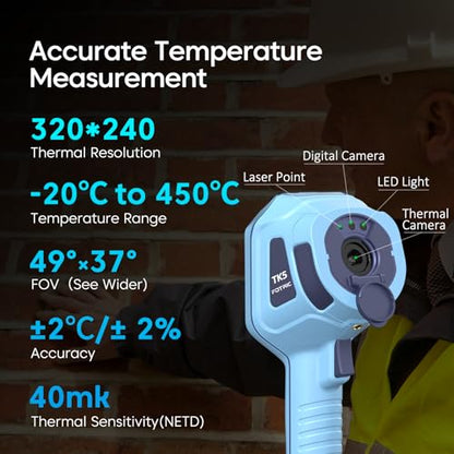 TK5 Thermal Imager, 320 x 240 True IR Resolution, 49° x 37° FOV, 5MP Visual Camera, Professional Thermal Camera for Building, Electrical, HVAC, Home Inspections, -4°F to 842°F, 3.5” Touchscreen