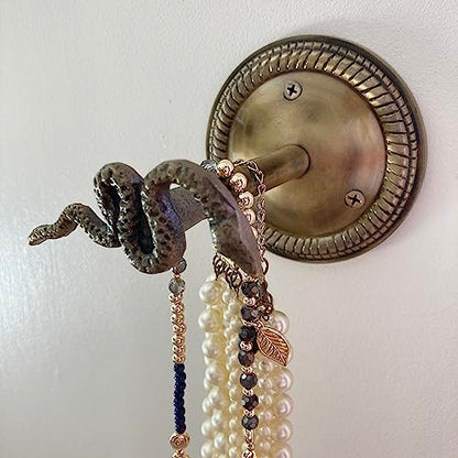 Animal Hook, Curtain Hold Back, Tie Back, Jewellery Hook, Antique Brass, Iron (Snake) - style: Snake