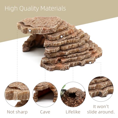 Gecko Hide Shale Scape Step Ledge, Reptile Cave Hideout Tank Accessories Decorations, Great for Reptiles, Amphibians, Leopard Gecko, Lizard, Frogs, Turtle (Small-7.3 * 4.4 * 3) - style: Small-7.3 * 4.4 * 3