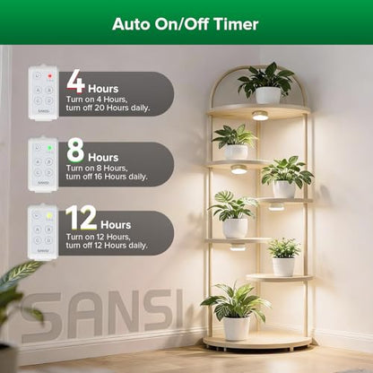 SANSI 20W(5W*4) Puck Grow Lights for Indoor Plants Full Spectrum, 4 Head Plant Lights for Indoor Growing, LED Plant Lamp for Growth with Timer, Auto On Off 4 8 12 Hrs Greenhouse,No Dimmable - size: Puck Grow Light with Separate Timer