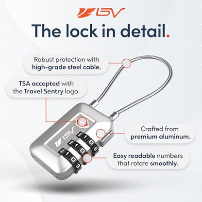 TSA Accepted Luggage Travel Lock, Set-Your-Own Combination Lock for School Gym Locker, Luggage Suitcase Baggage Locks, Filing Cabinets, Toolbox, Case (Silver, 1 Pack) - color: Silver 1-Pack