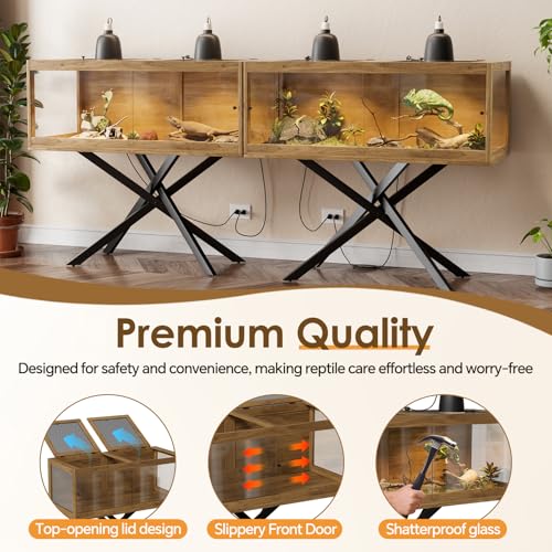 PAKASEPT 120 Gallons Bearded Dragon Tank with Leg Stand,Tempered Glass Reptile Enclosure with Metal Mesh Top,Snake/Lizard Tank for Chameleon,Tortoise,Hecko,Brown - size: 120 Gallons