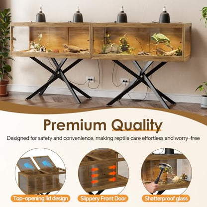 PAKASEPT 100 Gallon Reptile Enclosure Bearded Dragon Tank Stand Mesh Top | Tempered Glass,Breathable Metal Mesh Top,Stable X-Shape Metal Stand,Habitat For Bearded Dragon Snake Gecko Chameleon Tortoise - size: 100 Gallons
