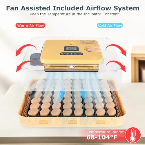 Incubators for Hatching Eggs, 56 Eggs Incubator with Egg Candler, Auto Egg Turner, Temp & Humidity Control, Hatch Day,360° Viewing for Chicken,Duck,Quail Eggs,Ideal for Farm,School and Lab,Blue&Yellow - size: 56 Eggs