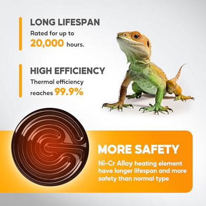 HealSmart 75W Reptile Heat Lamp Ceramic Heat Emitter, No Light Emitting Heat Bulbs, Suitable for Snake/Lizard/Spider, Plant Growth and Incubating Chicken, 4-Pack - size: 75W, style: 4 Pack