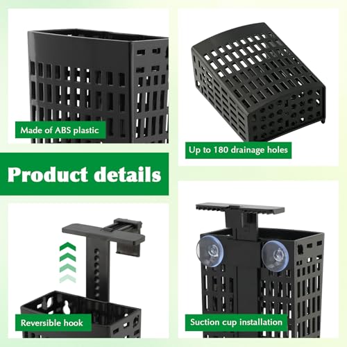 4 Pcs Aquarium Plant Holder, Adjustable Fish Tank Plant Holder with Hooks and Suction Cup, Fits Tank Edges up to 2.36 in, Accessory for Aquarium & Aquaponic Plant Cultivation Decor (Black)