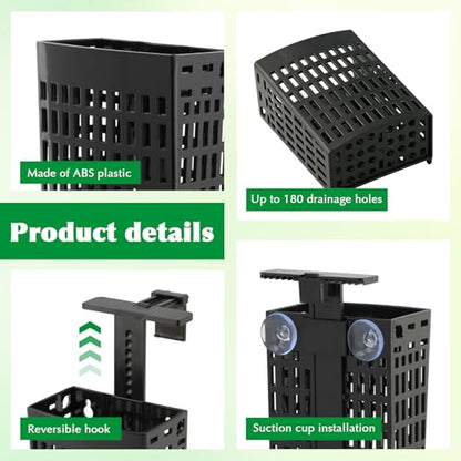 4 Pcs Aquarium Plant Holder, Adjustable Fish Tank Plant Holder with Hooks and Suction Cup, Fits Tank Edges up to 2.36 in, Accessory for Aquarium & Aquaponic Plant Cultivation Decor (Black)
