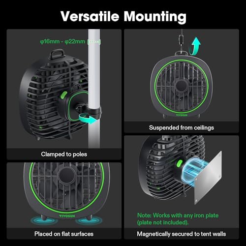 VIVOSUN AeroWave D4 Grow Tent Clip Fan with Detachable Hook, 4" Fan, 1-Pack | 3-Speed Strong & Quiet Airflow, Tent Fan with Adjustable Airflow Angle for Hydroponics, Circulation & Cooling - size: 4"-1 Pack
