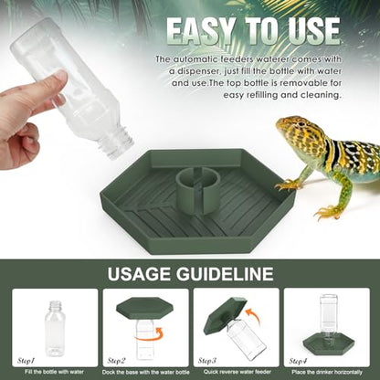 Reptile Water Dispenser-Bearded Dragon Water Bowl - Small Water Dish for Tortoise - Bowls for Reptiles & Amphibians (L) - size: L